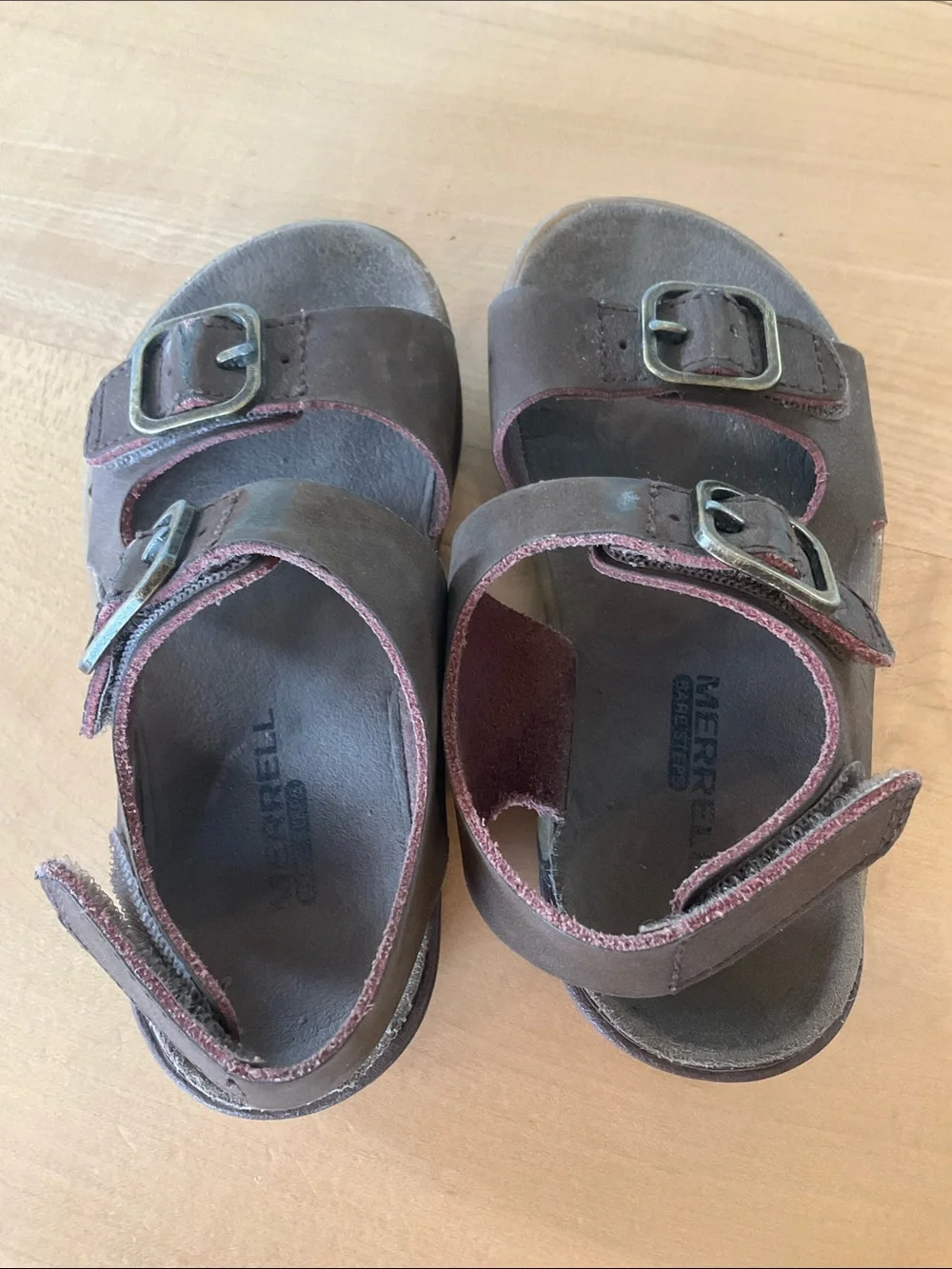 Merrell bare steps Brown Leather Double-Buckle Sandals